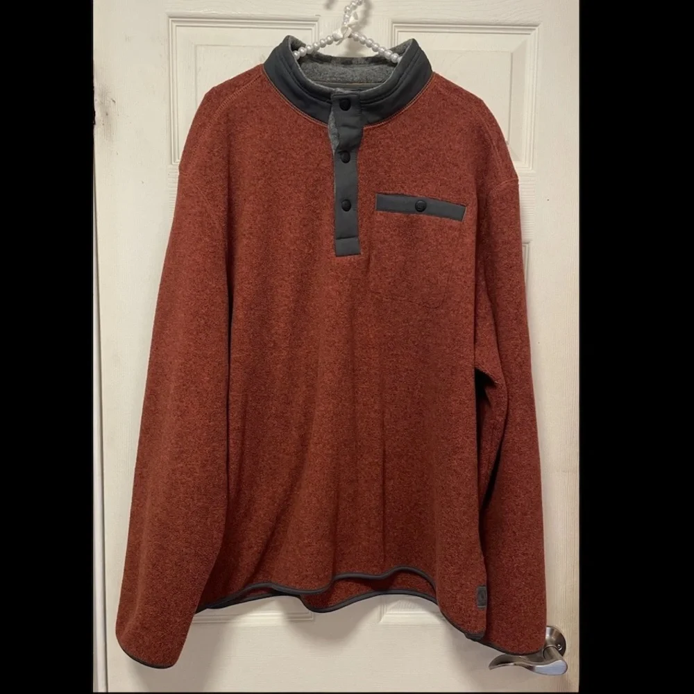 GH Bass And Co Mens XXL Pullover Fleece 3 Button Front Soft Long Sleeve Orange